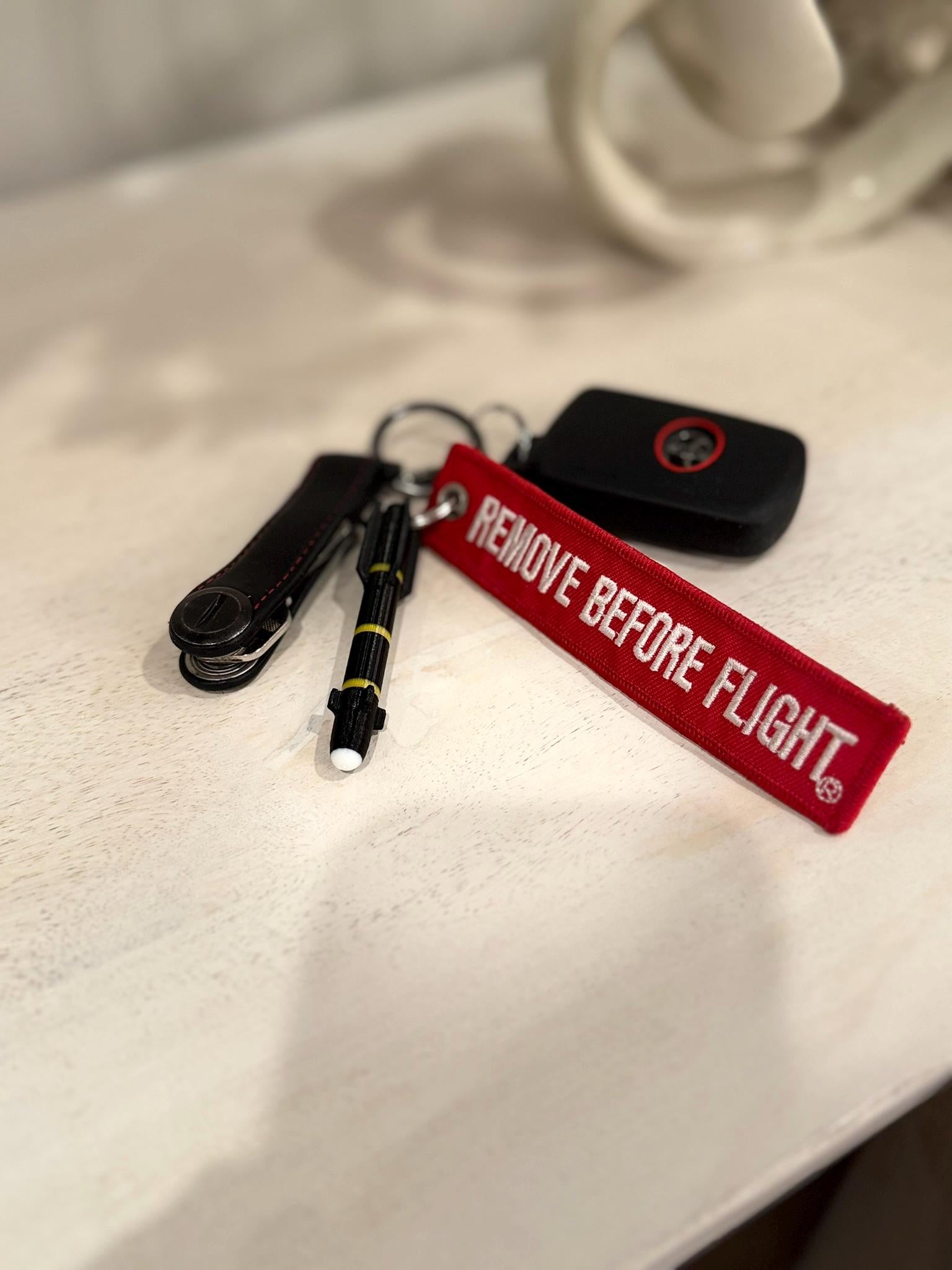 Hellfire Missile Keychain: 3D Printed Aviation Gift with Remove Before Flight Tag