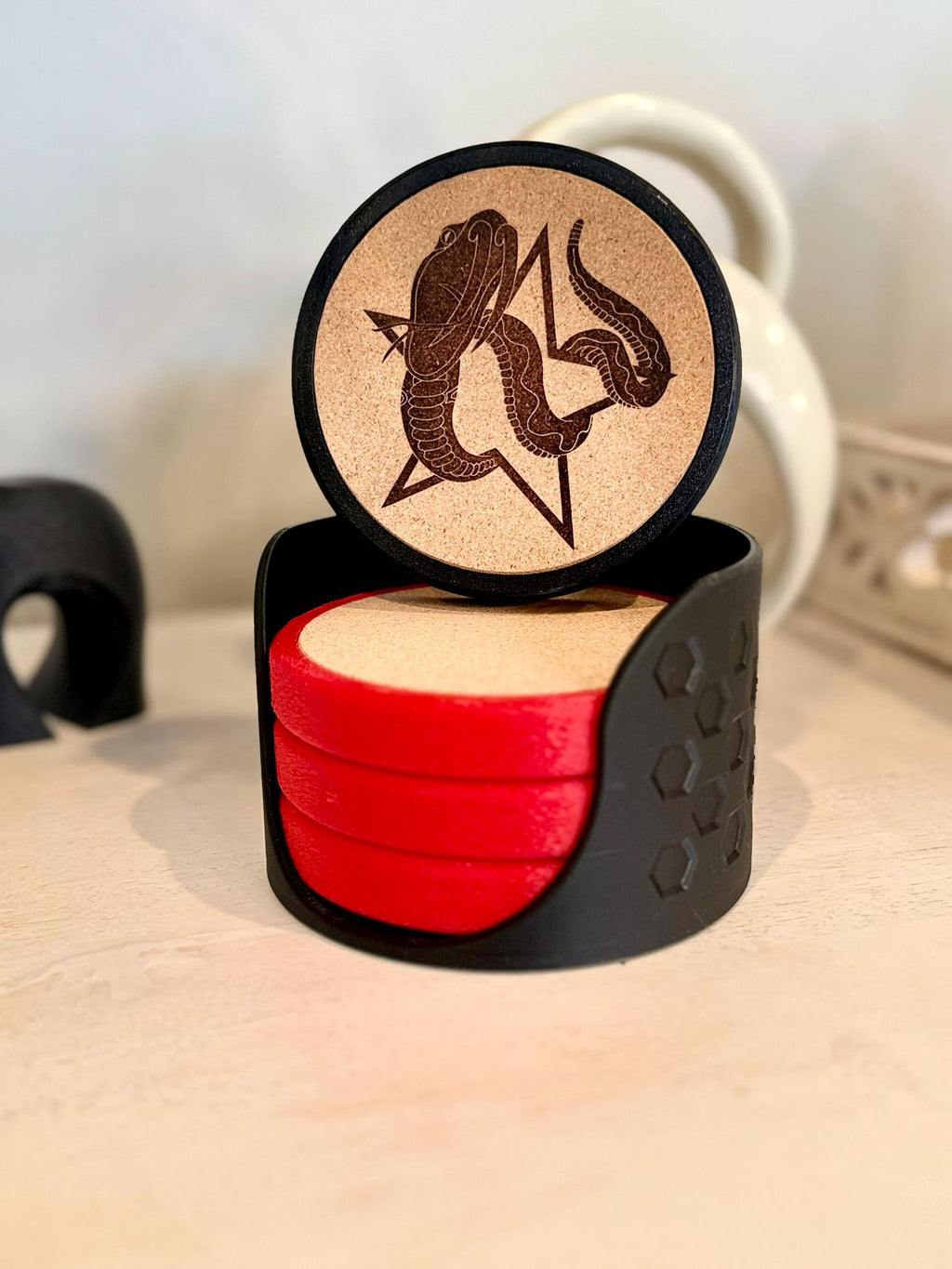 Custom Engraved Coaster Set: 3D Printed, Magnetic Bottle Opener, USA Made