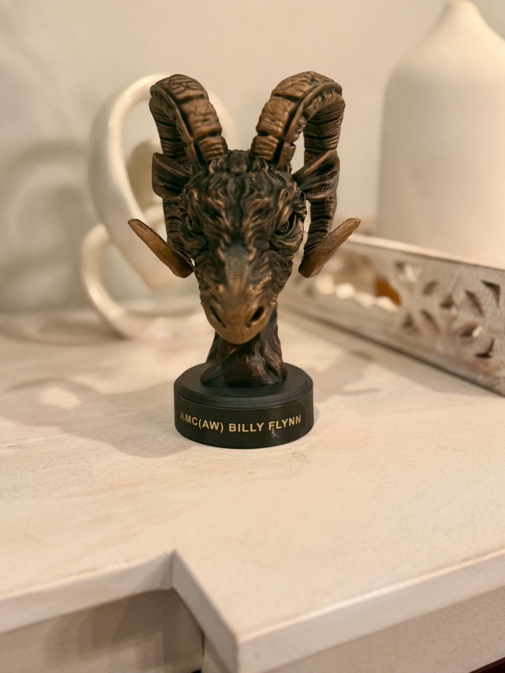 Custom Navy Chief Goat Head Sculpture: Hand-Painted USN Retirement Gift