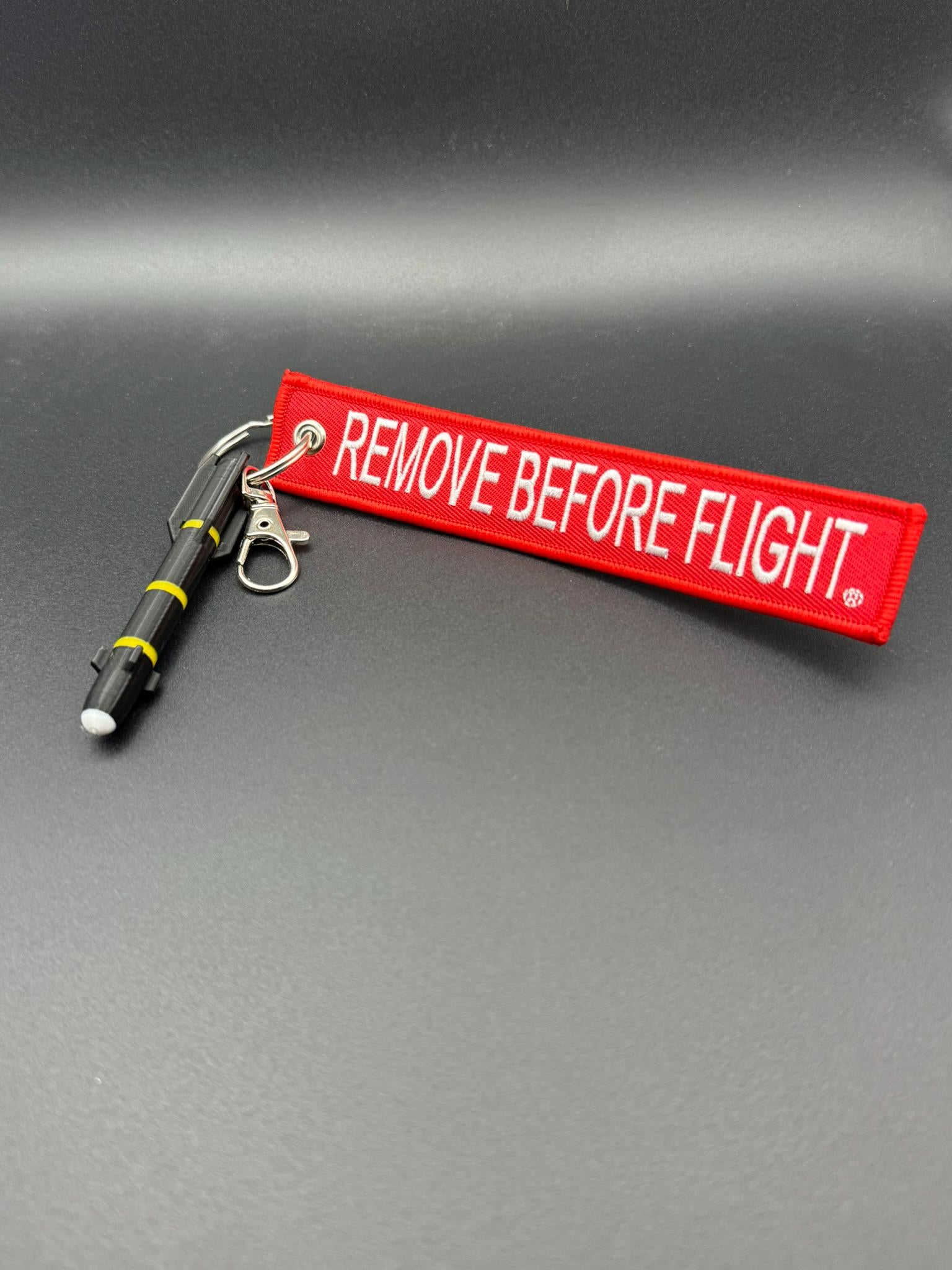 Hellfire Missile Keychain: 3D Printed Aviation Gift with Remove Before Flight Tag