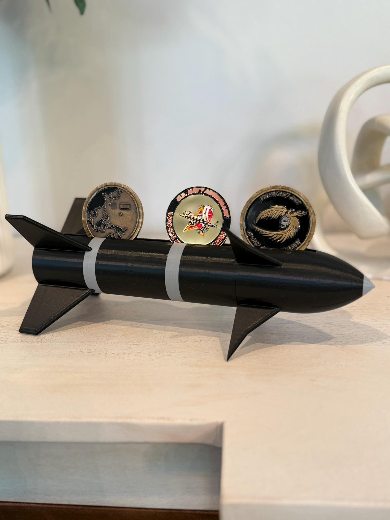 AIM-9M Sidewinder Missile Challenge Coin Display Holder – Military Decor, Veteran Gift, Customizable Coin Stand
