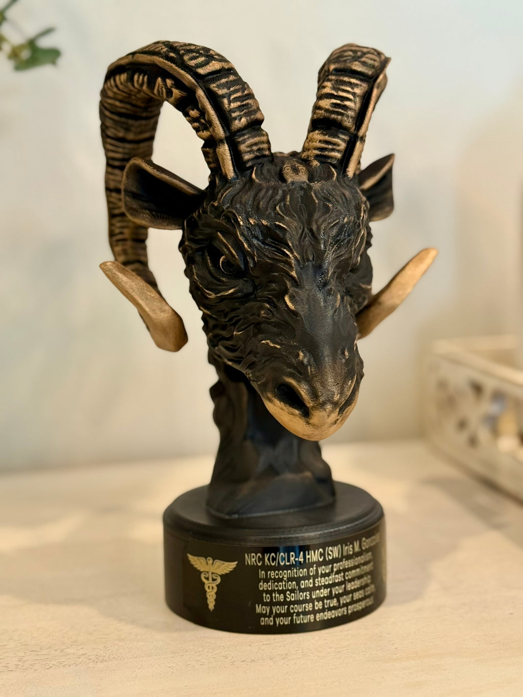 Custom Navy Chief Goat Head Sculpture: Hand-Painted USN Retirement Gift