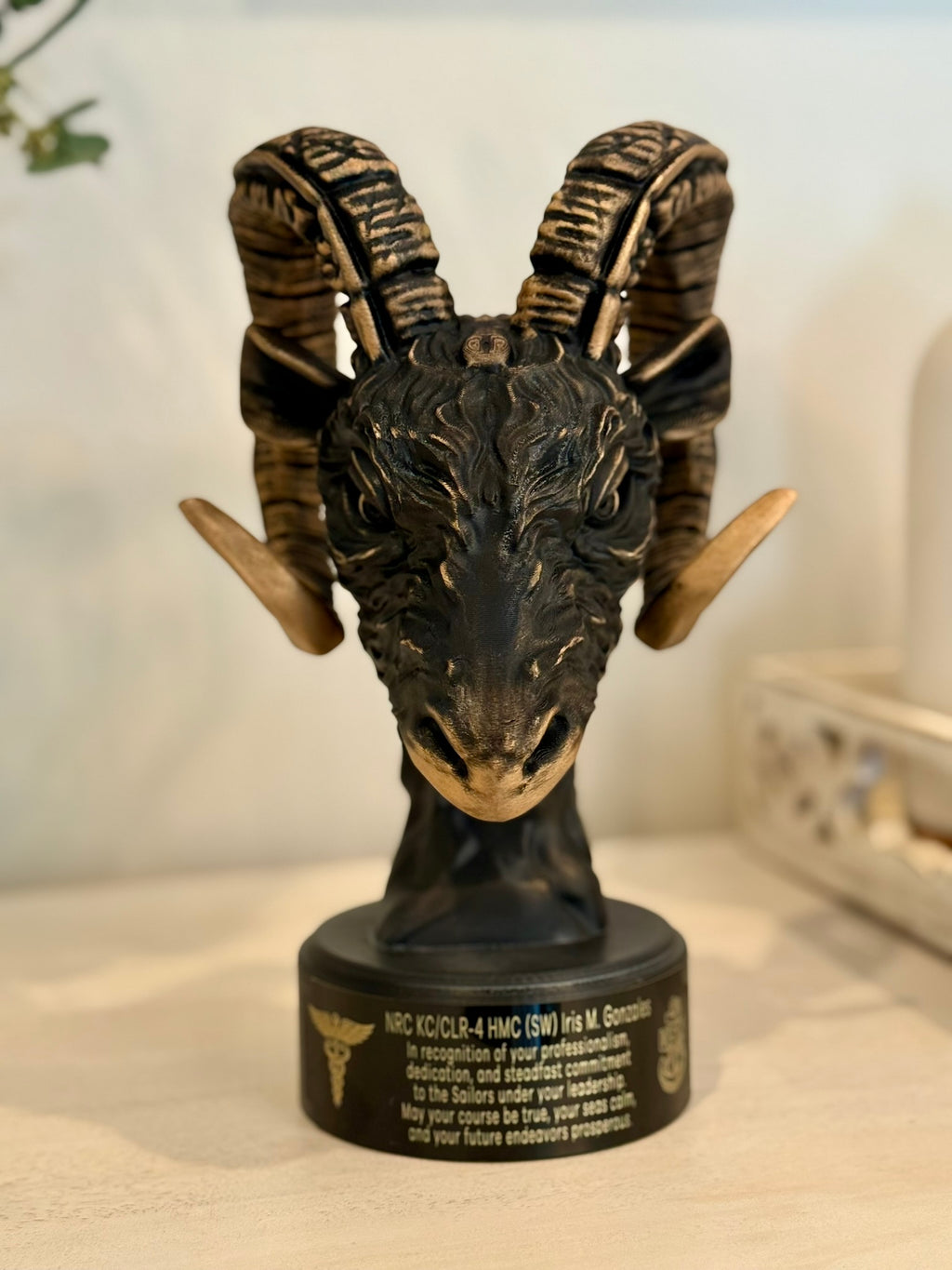 Custom Navy Chief Goat Head Sculpture: Hand-Painted USN Retirement Gift