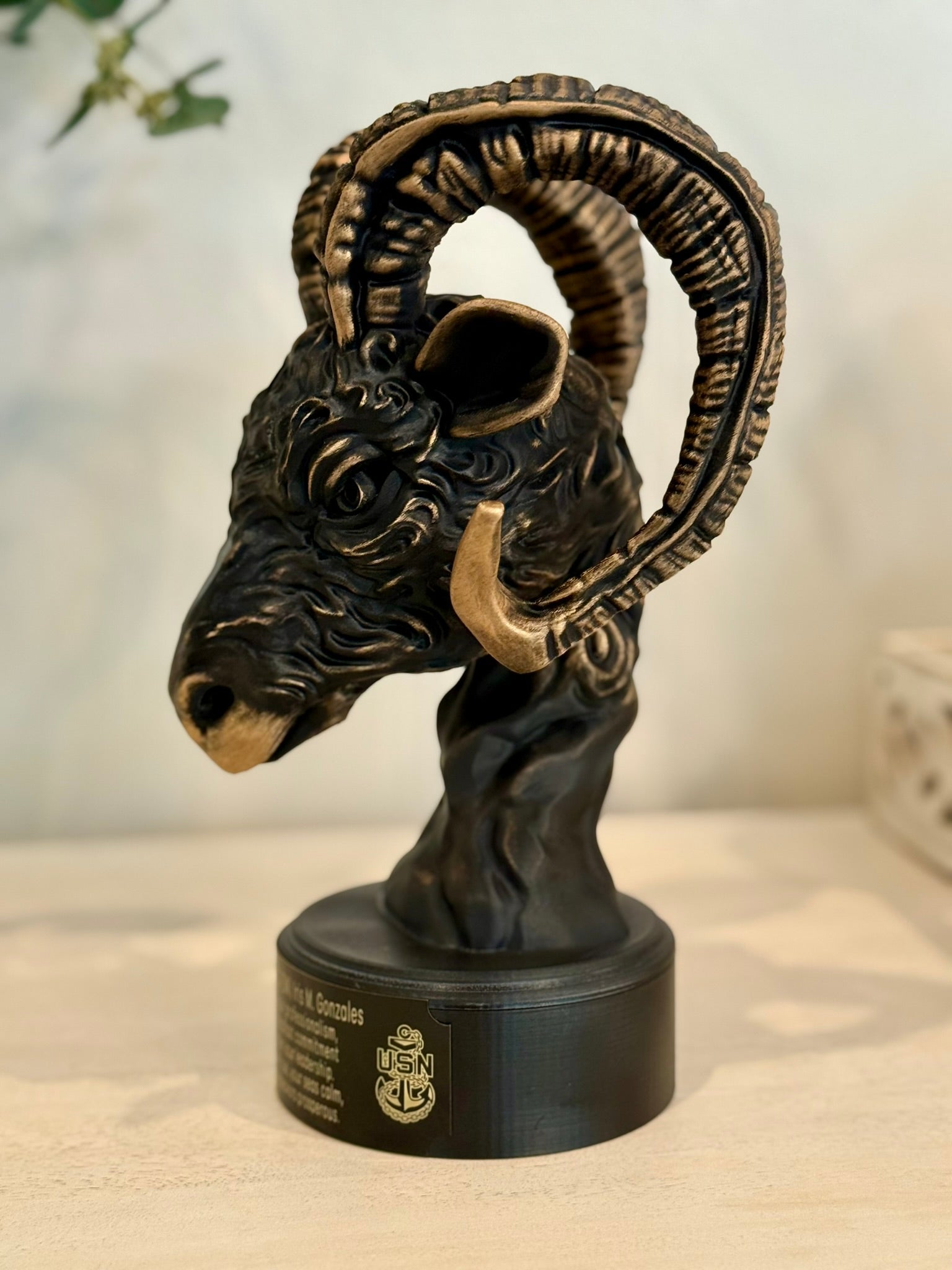 Custom Navy Chief Goat Head Sculpture: Hand-Painted USN Retirement Gift