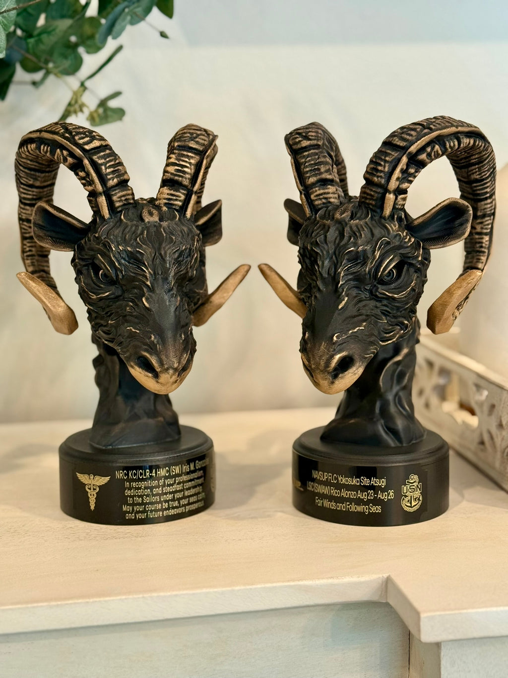 Custom Navy Chief Goat Head Sculpture: Hand-Painted USN Retirement Gift