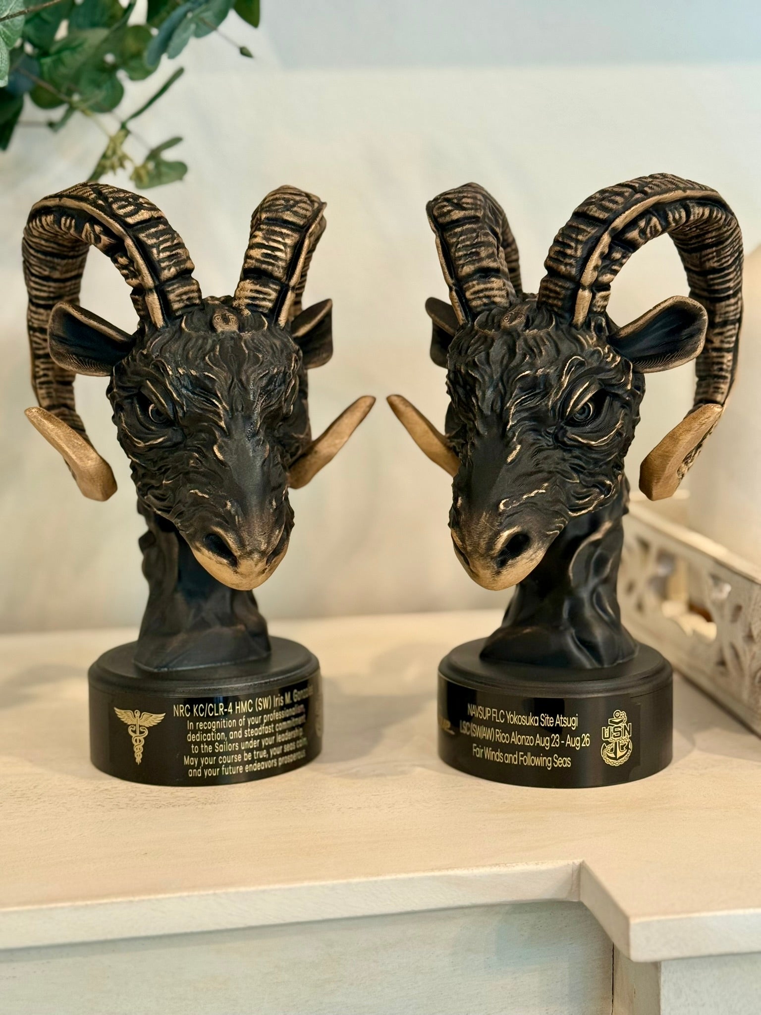 Custom Navy Chief Goat Head Sculpture: Hand-Painted USN Retirement Gift