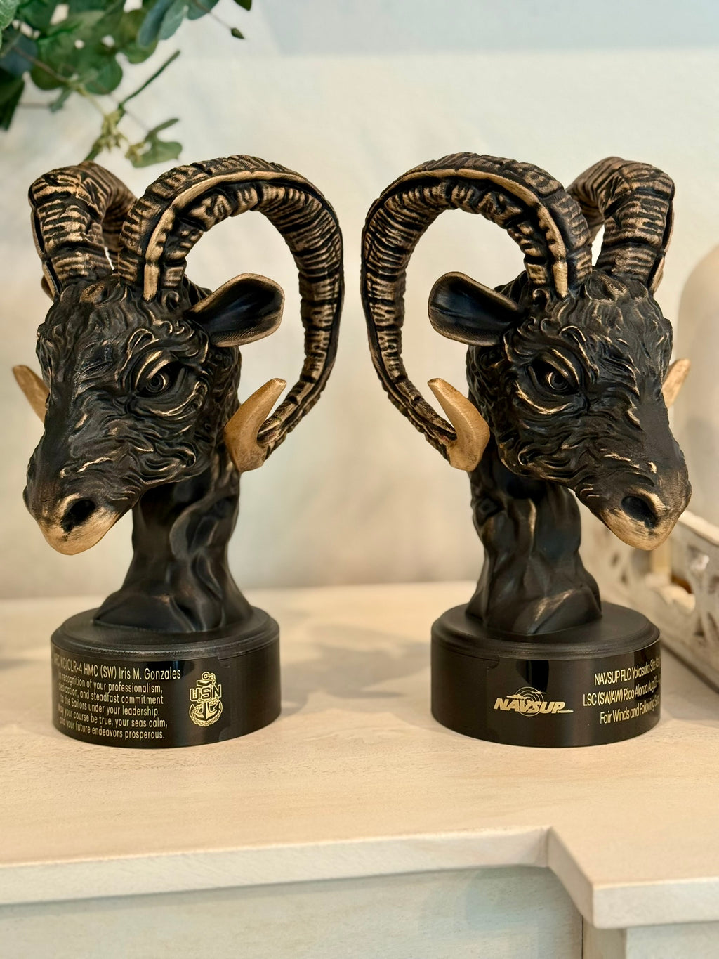 Custom Navy Chief Goat Head Sculpture: Hand-Painted USN Retirement Gift