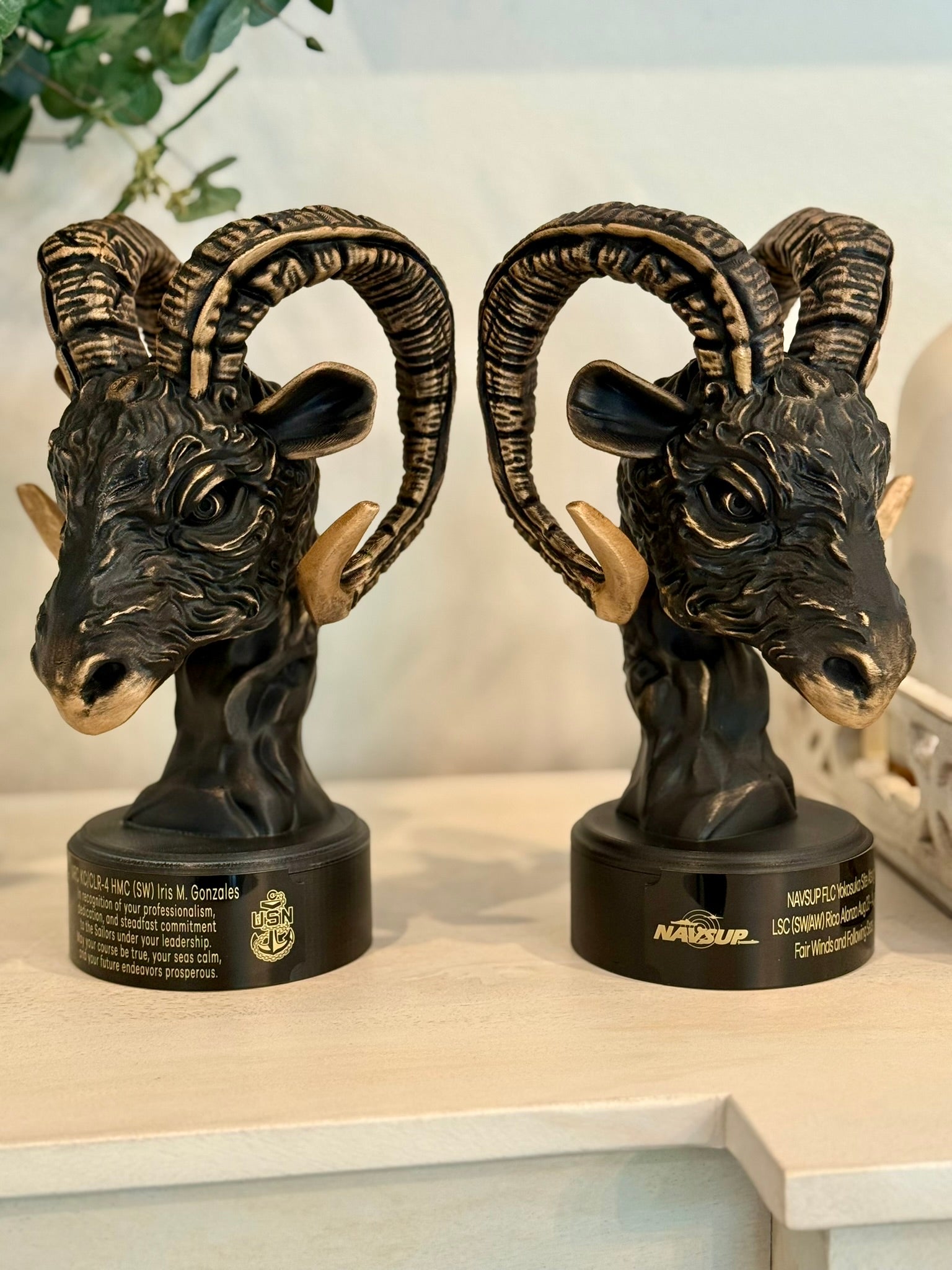 Custom Navy Chief Goat Head Sculpture: Hand-Painted USN Retirement Gift