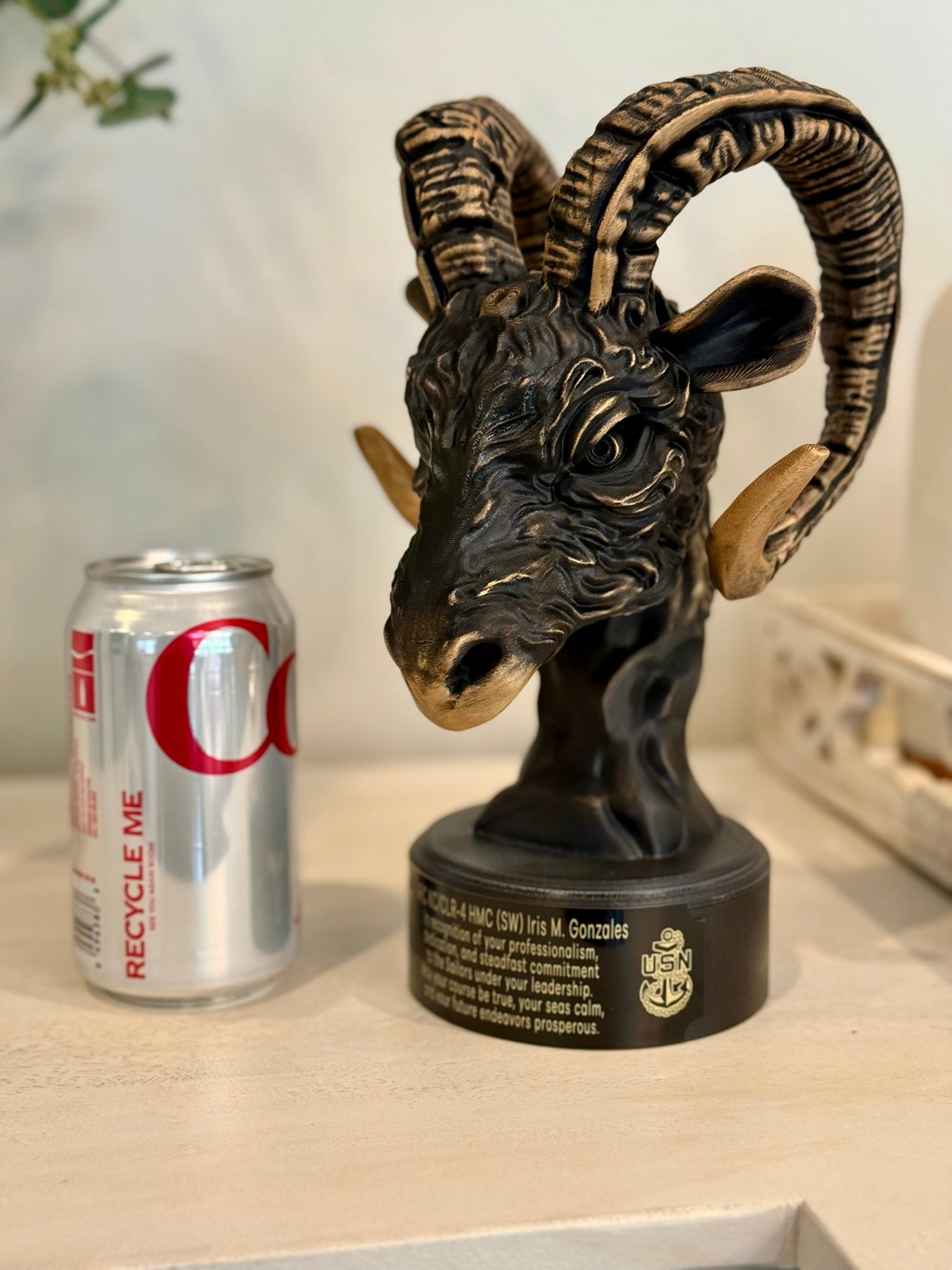 Custom Navy Chief Goat Head Sculpture: Hand-Painted USN Retirement Gift