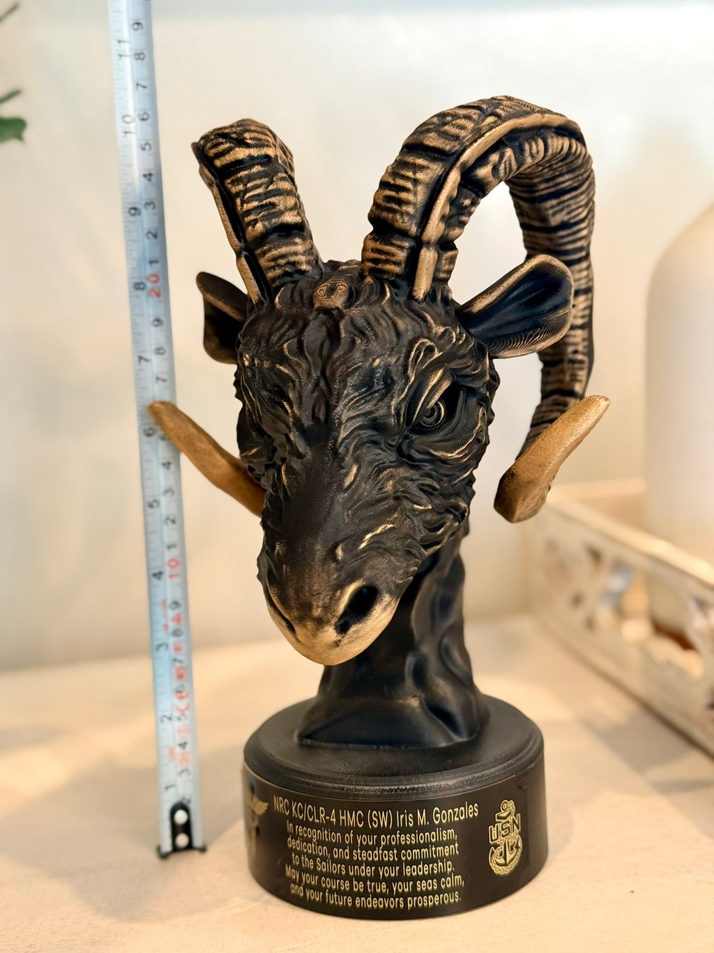 Custom Navy Chief Goat Head Sculpture: Hand-Painted USN Retirement Gift