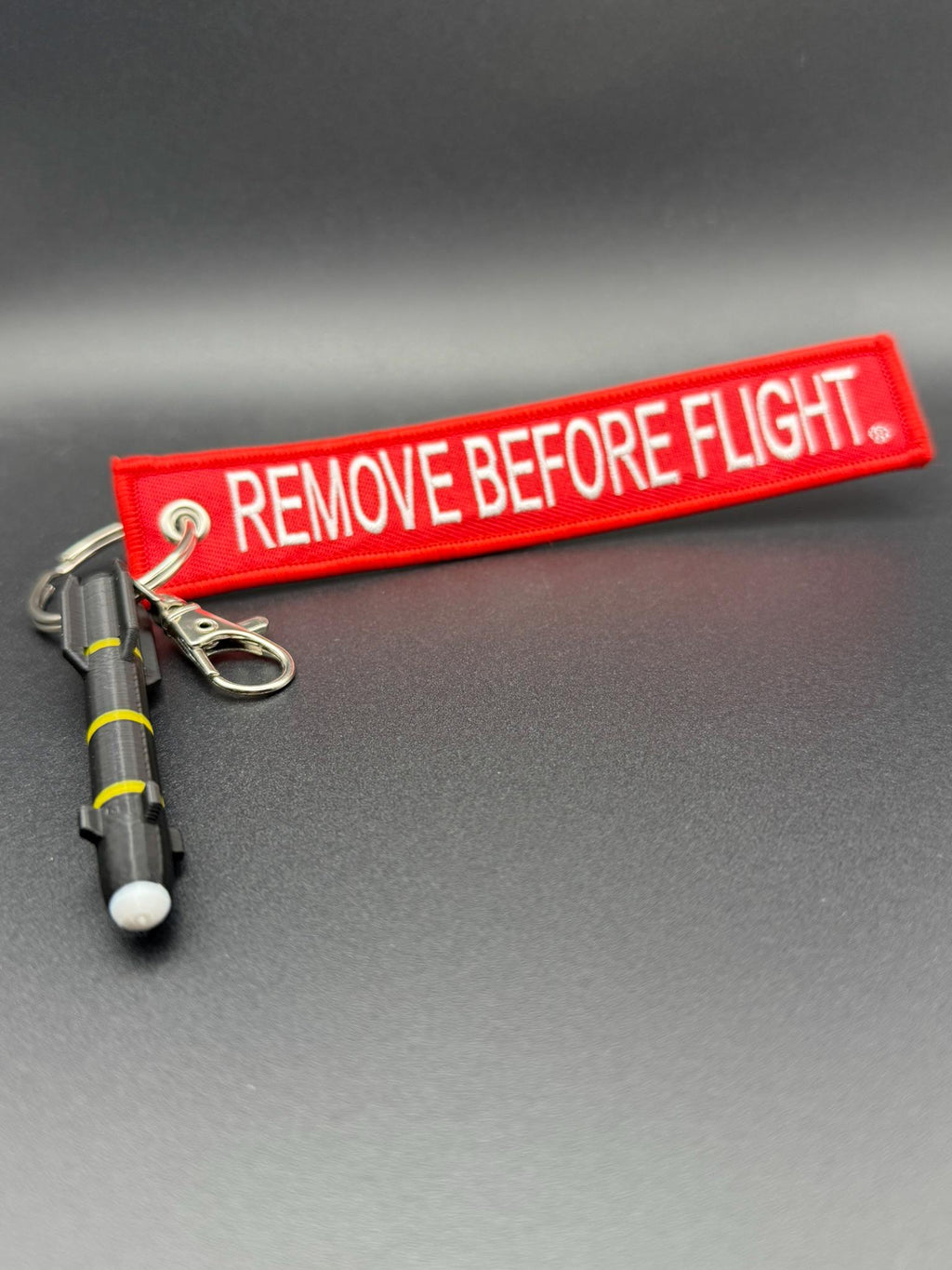 Hellfire Missile Keychain: 3D Printed Aviation Gift with Remove Before Flight Tag