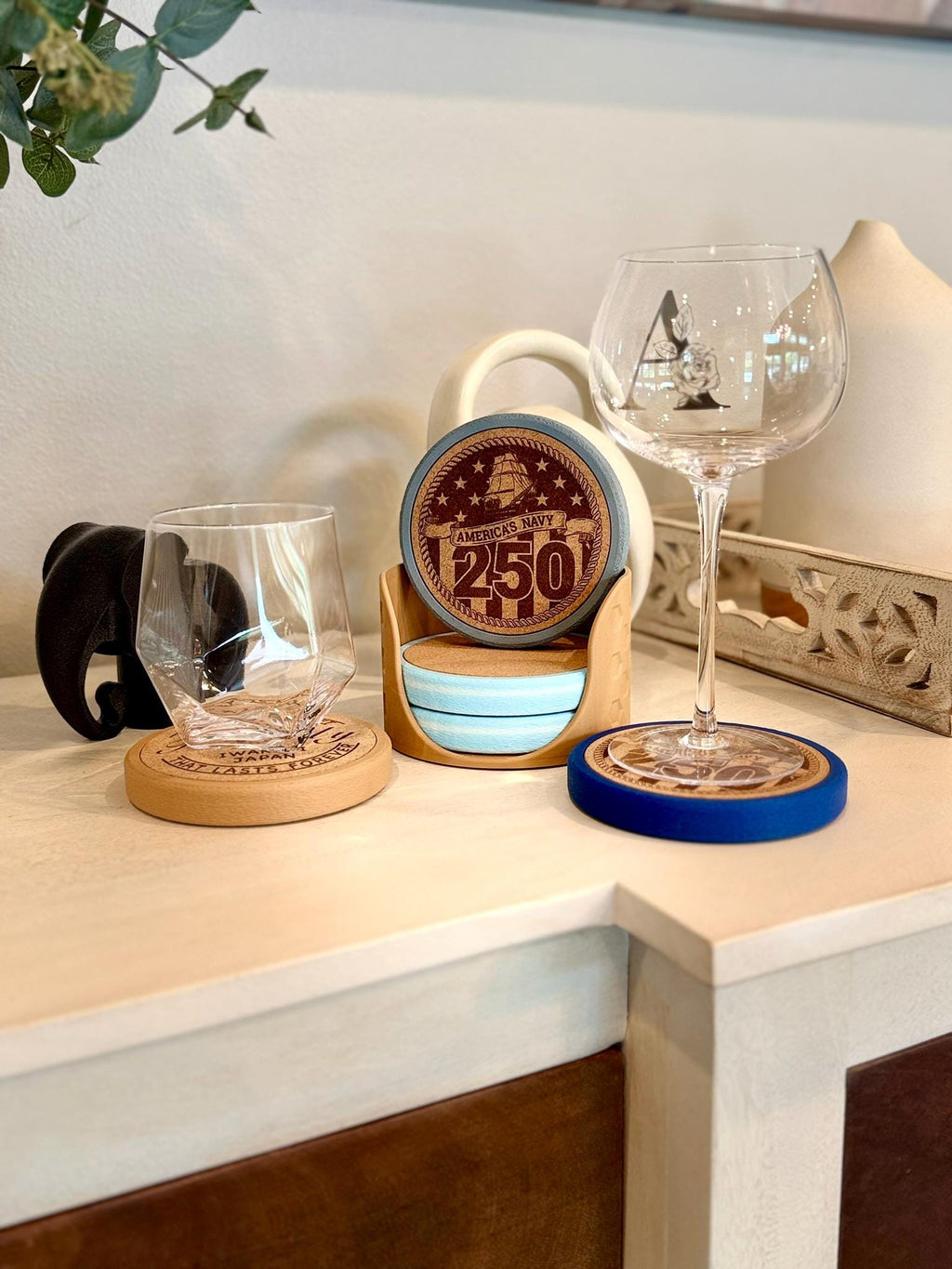 Custom Engraved Coaster Set: 3D Printed, Magnetic Bottle Opener, USA Made