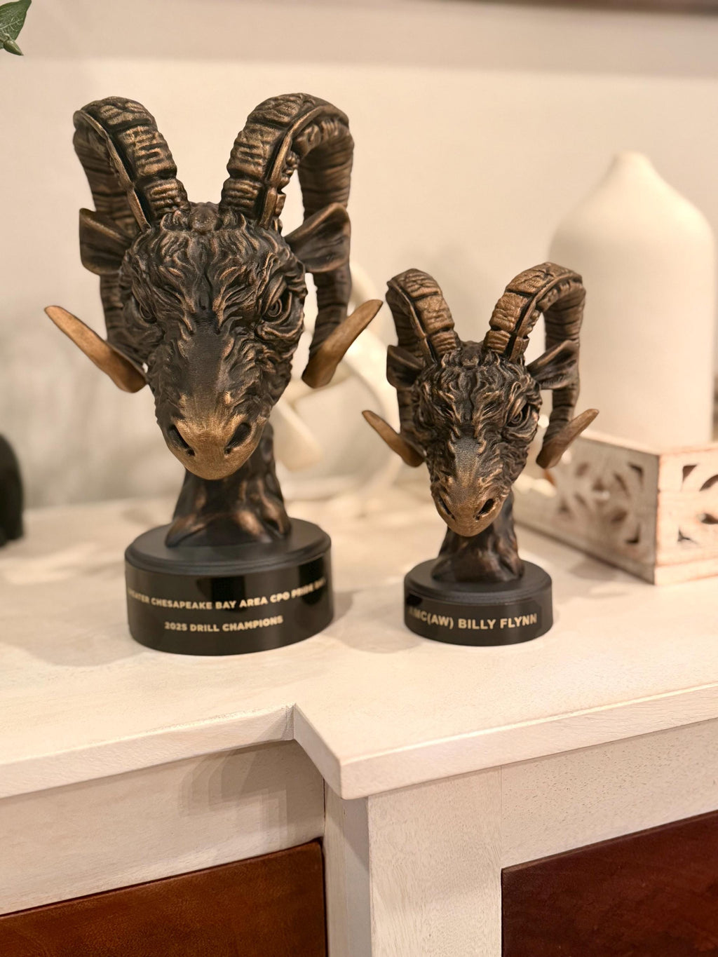 Custom Navy Chief Goat Head Sculpture: Hand-Painted USN Retirement Gift