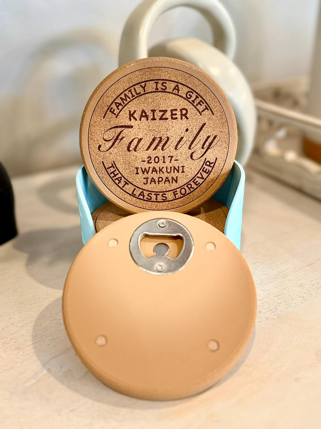 Custom Engraved Coaster Set: 3D Printed, Magnetic Bottle Opener, USA Made